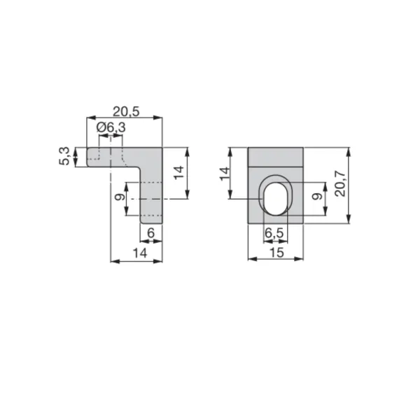 Chair bracket, zinc-plated, 20.5x20.5mm