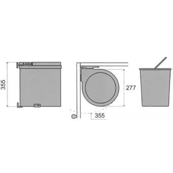 Šiukšliadėžė 277x277mm, H355mm, nerūdijantis plienas