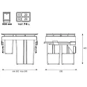 Šiukšliadėžė ištraukiama 580EVO Line, P600mm, Ø502mm, H485mm, 2x8+2x29l, antracitas