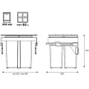 Šiukšliadėžė ištraukiama 580EVO Line, P600mm, G502mm, H529mm, 2x40l, antracitas
