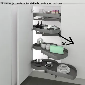 Rotating full extraction shelves Combi's 2 Ikona/Hyper, for corner unit, 450mm, right, anthracite