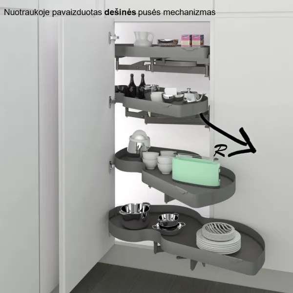 Rotating full extraction shelves Combi's 2 Ikona/Hyper, for corner unit, 500mm, right, anthracite