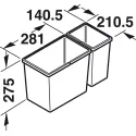 Two compartment waste bin, 1x13.5 and 1x6 litres