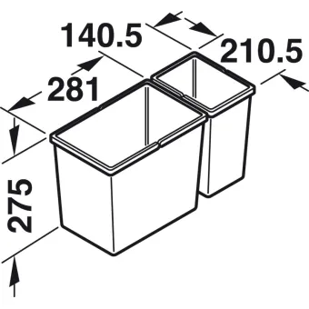 Šiukšliadėžė pastatoma 211x422x275mm, 13,5lx6l pilka