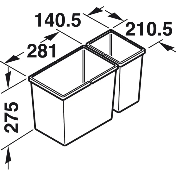 Two compartment waste bin, 1x13.5 and 1x6 litres