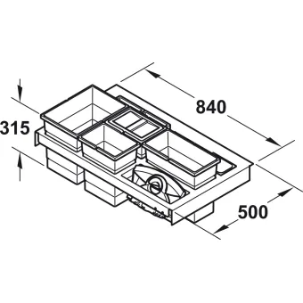 Eight compartment waste sorter, 1x18, 1x12, 2x8 and 3x2.5 litres, Hailo Separato Moovit, 3603-93