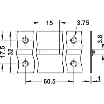 Piano hinge, for screw fixing, aluminium