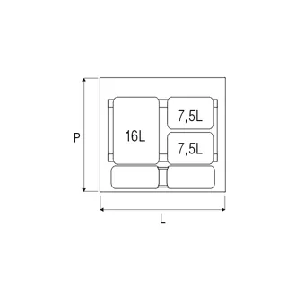 Three compartment wastebin, with bottom tray 31l gray