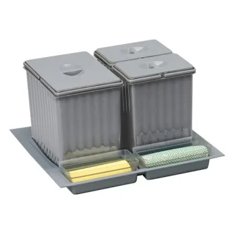 Three compartment wastebin, with bottom tray 31l gray