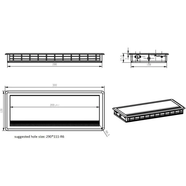 Lizdas laidams 300x120x28mm, aliuminis ABS su šepetėliu juoda