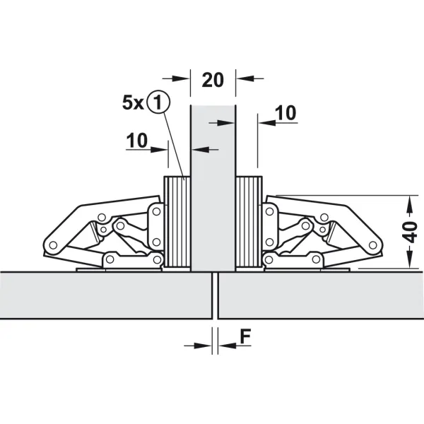 Spring hinge, opening angle 90°