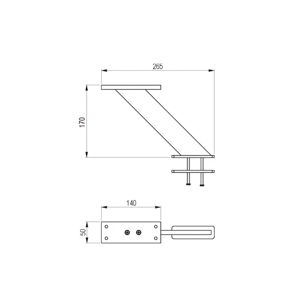 Breakfast bar support, aluminum, inclined, L170mm
