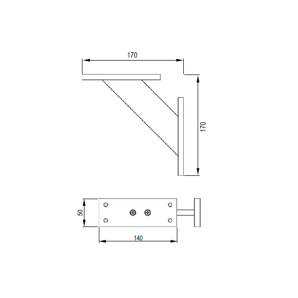 Breakfast bar support, aluminum, inclined, lateral L170mm