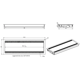 Lizdas laidams dvigubas 309x144x28mm, aliuminis matinis chromas