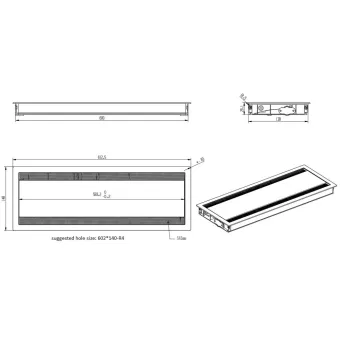 Lizdas laidams dvigubas 609x144x28mm, aliuminis matinis chromas