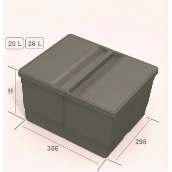Šiukšliadėžė V-L9XL, pastatoma, P900mm, 2x26+1x11l H275mm, antracitas