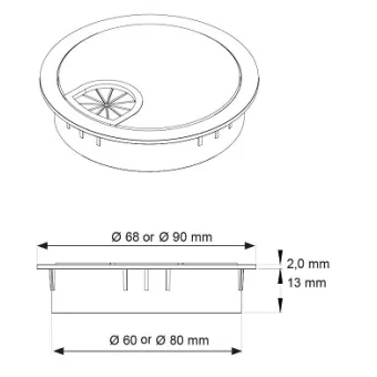 Cable grommet Ø80x13mm with brush stainless steel