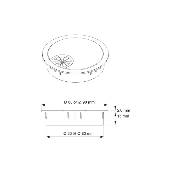 Cable grommet Ø80x13mm with brush stainless steel