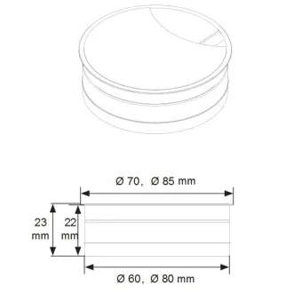 Lizdas laidams Ø80x22mm, aliuminis su šepetėliu juoda