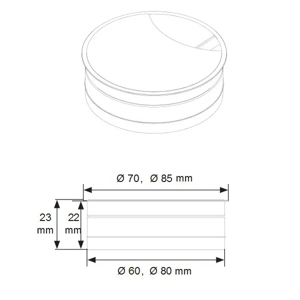 Cable grommet Ø80x22mm aluminum with brush black