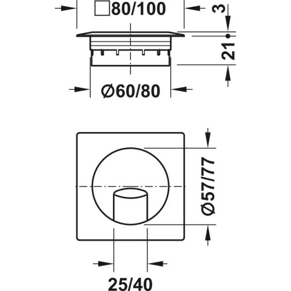 Cable guide, square, 80x80mm or 100x100mm