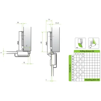 Hinge for glass 26°, full overlay, 0mm