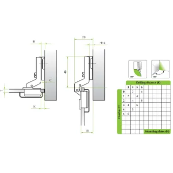 Hinge for glass 26°, inset, 15mm