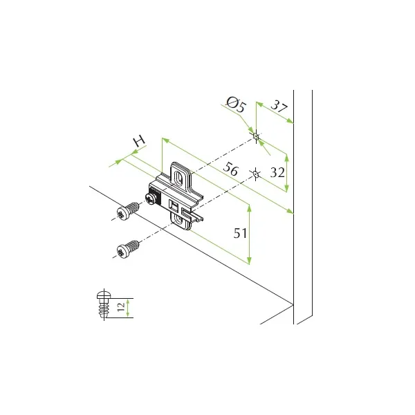 Mounting plate 0mm with euro screw for hinge Ø35