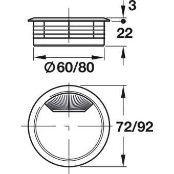Cable outlet, drill hole Ø60mm or 80mm