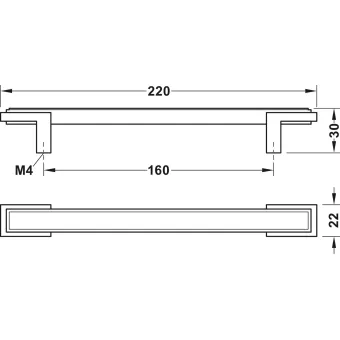 Rankenėlė H1930 CC160mm, 220x30mm, matinės juodos spalvos