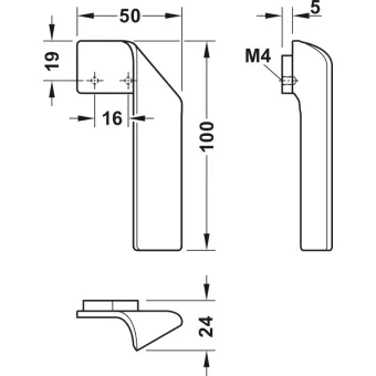 Rankenėlė H2155 CC16mm, L100mm, dešinė tamsus alavas
