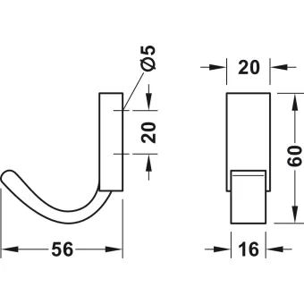 Wardrobe hook zi.chr.pol. 20x60x56mm