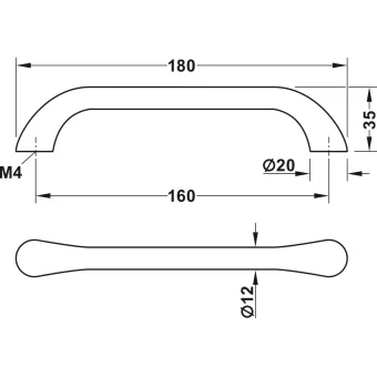 Rankenėlė H1730 CC160mm, 180x35mm, matinės juodos spalvos