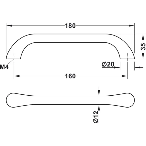 Rankenėlė H1730 CC160mm, 180x35mm, matinės juodos spalvos