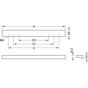 Furniture handle, Finger pull handle, aluminium