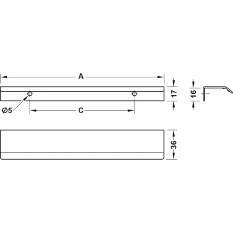 Furniture handle, Aluminium, handle can also be installed across the entire width of the cabinet