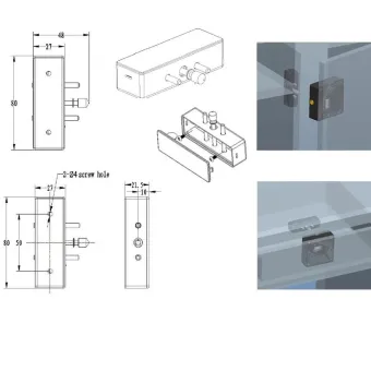 Striker, PTO, for MIFARE1 lock, for cabinets, black, 80x27x21.5mm