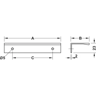 Furniture handle, Edge pull handle, aluminium