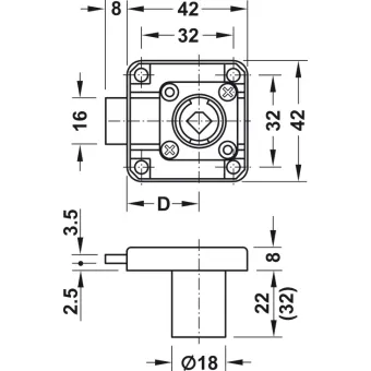 Deadbolt rim lock, Häfele Symo, backset 25mm, bolt travel 8mm