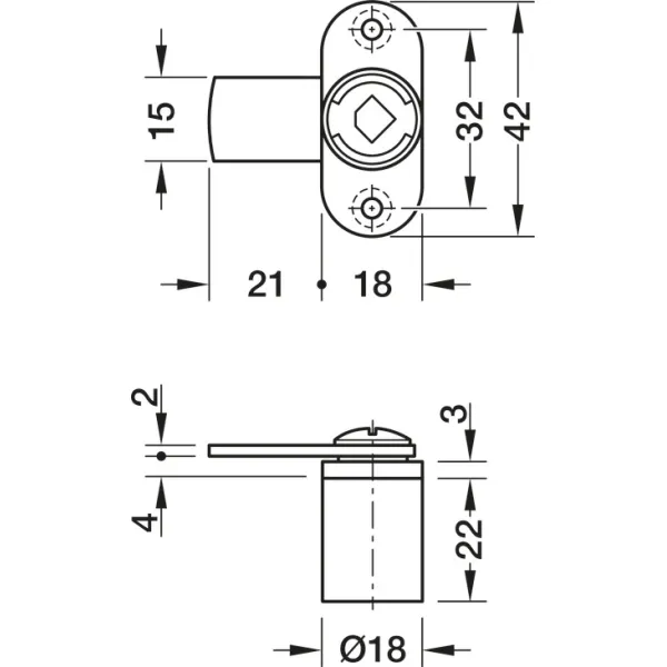 Cam lock, Häfele Symo, with screw-on plate, straight locking cam