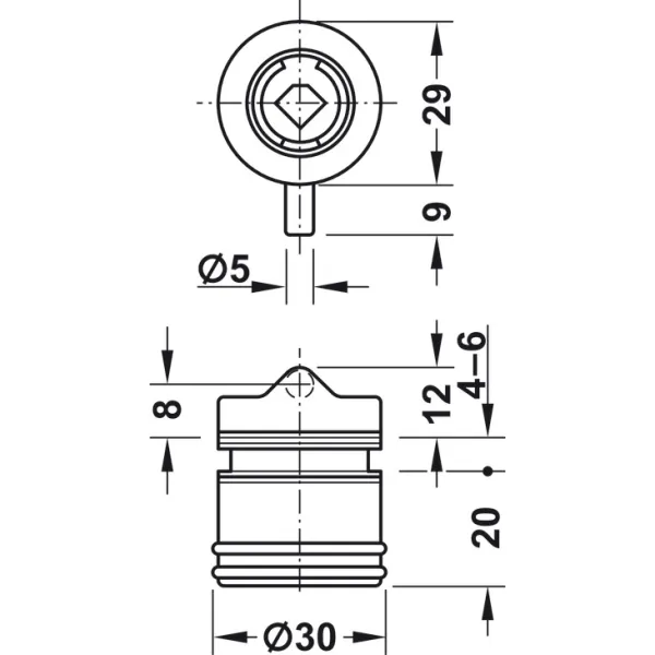 Glass door pin lock, Häfele Symo, for screw fixing