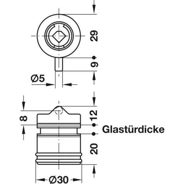 Glass door pin lock, Häfele Symo, for screw fixing