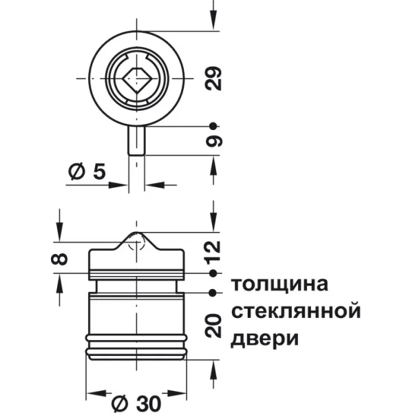 Glass door pin lock, Häfele Symo, for screw fixing