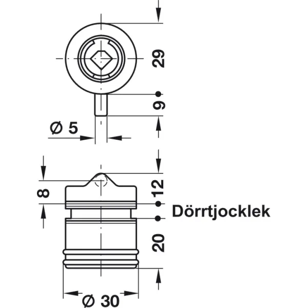 Glass door pin lock, Häfele Symo, for screw fixing