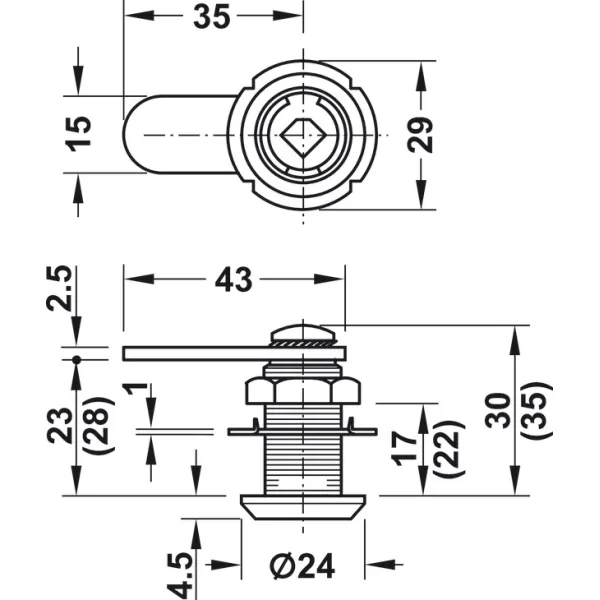 Cam lock, Häfele Symo, nut attachment, straight locking cam