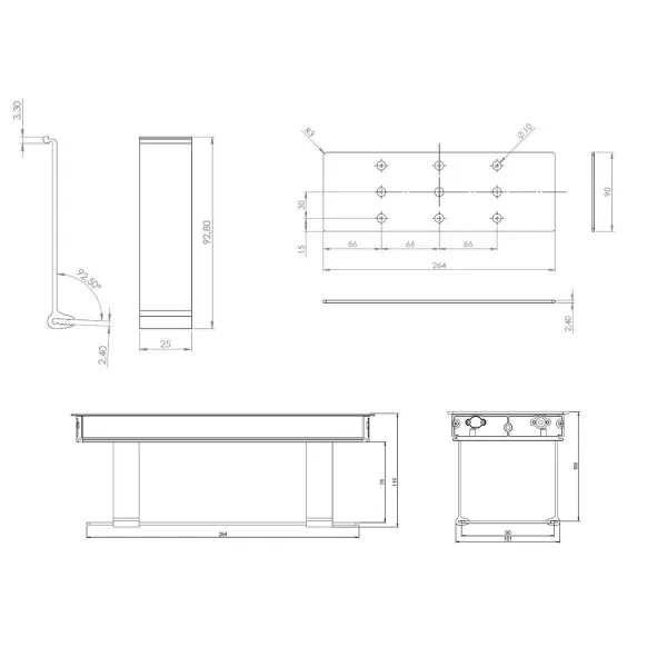 Tray for power distributing unit "PUNTA S", 78x93x264mm, aluminum