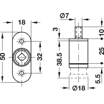 Push-button cylinder, Häfele Symo, for screw fixing