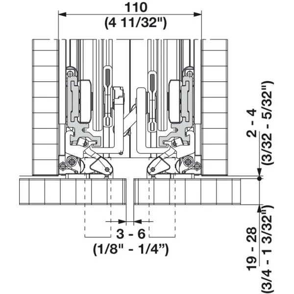 Connector profile, For 2 pivot sliding doors