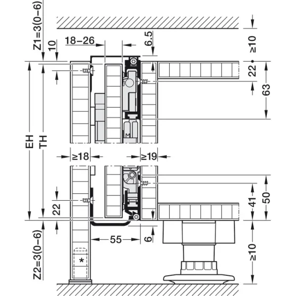 SDS HAWA CONCEPTA 3 Push 25 medinėms 1 durims R H1200-2200mm,
