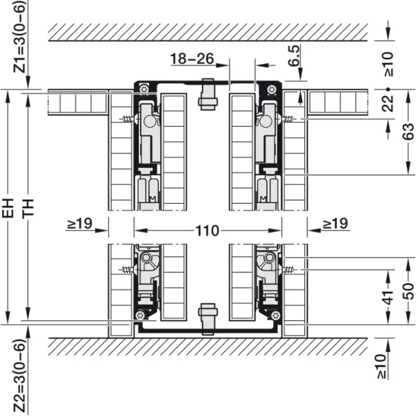SDS HAWA CONCEPTA 3 Pull 25 medinėms 1 durims R H1200-2200mm,
